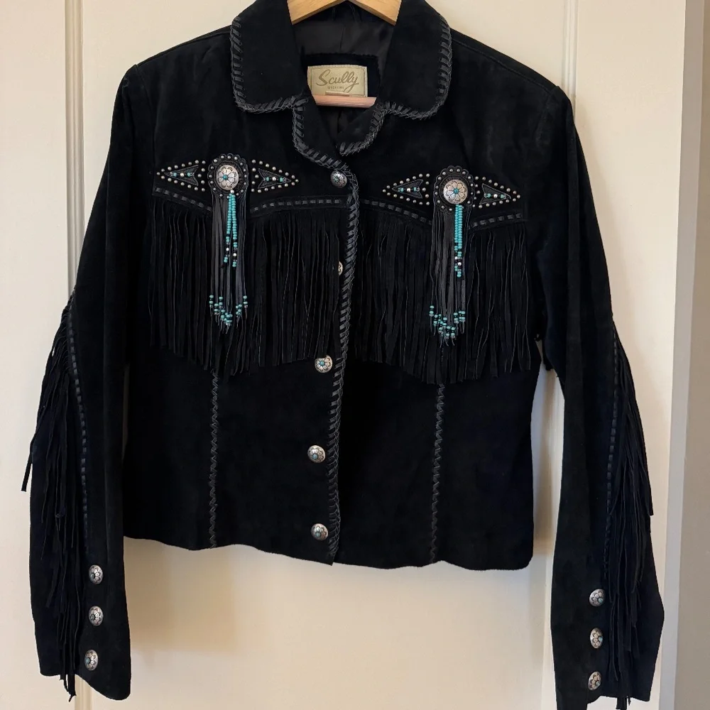 Vintage Black Suede fringe cropped jacket- Large - Picture 1 of 7